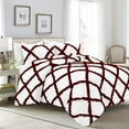 thumbnail image 1 of D.N.G. BEDDINGS 5 Piece Luxury Two Tone Diamond Ruffle Pattern Comforter Set Premium Super Soft, All Season 800 Thread Count 100% Egyptian Cotton King/California King Size Burgundy/White Solid Color, 1 of 4
