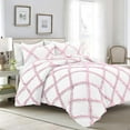 thumbnail image 1 of D.N.G. BEDDINGS 5 Piece Luxury Two Tone Diamond Ruffle Pattern Comforter Set Premium Super Soft, All Season 800 Thread Count 100% Egyptian Cotton King/California King Size Light Pink/White Solid Color, 1 of 4