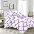 thumbnail image 1 of D.N.G. BEDDINGS 5 Piece Luxury Two Tone Diamond Ruffle Pattern Comforter Set Premium Super Soft, All Season 800 Thread Count 100% Egyptian Cotton Super King Size Lilac/White Solid Color, 1 of 4