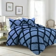 thumbnail image 1 of D.N.G. BEDDINGS 5 Piece Luxury Two Tone Diamond Ruffle Pattern Comforter Set Premium Super Soft, All Season 800 Thread Count, 100% Egyptian Cotton, Oversized Super King Size Navy-Medium Blue Color, 1 of 4