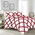 thumbnail image 1 of D.N.G. BEDDINGS 5 Piece Luxury Two Tone Diamond Ruffle Pattern Comforter Set Premium Super Soft, All Season 800 Thread Count 100% Egyptian Cotton Oversized Super King Size Red/White Solid Color, 1 of 4
