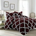 thumbnail image 1 of D.N.G. BEDDINGS 5 Piece Luxury Two Tone Diamond Ruffle Pattern Comforter Set Premium Super Soft, All Season 800 Thread Count, 100% Egyptian Cotton, Twin/Twin XL Size Wine-Silver Color, 1 of 4