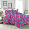 thumbnail image 1 of D.N.G. BEDDINGS 5 Piece Luxury Two Tone Diamond Ruffle Pattern Comforter Set Premium Super Soft, All Season 800 Thread Count, 100% Egyptian Cotton, Full/Queen Size Hot Pink-Turquoise Blue Color, 1 of 4