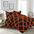 thumbnail image 1 of D.N.G. BEDDINGS 5 Piece Luxury Two Tone Diamond Ruffle Pattern Comforter Set Premium Super Soft All Season 800 Thread Count, 100% Egyptian Cotton, Oversized Super King Size Orange/Black Solid Color, 1 of 4