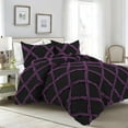 thumbnail image 1 of D.N.G. BEDDINGS 5 Piece Luxury Two Tone Diamond Ruffle Pattern Comforter Set Premium Super Soft All Season 800 Thread Count, 100% Egyptian Cotton, Super King Size Plum/Black Solid Color, 1 of 4