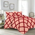 thumbnail image 1 of D.N.G. BEDDINGS 5 Piece Luxury Two Tone Diamond Ruffle Pattern Comforter Set Premium Super Soft, All Season 800 Thread Count, 100% Egyptian Cotton, Super King Size Peach-Red Color, 1 of 4