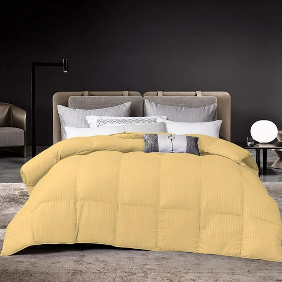 D.N.G. BEDDINGS 800 Thread Count 1 Piece Comforter, 100% Egyptian Cotton Cover, Damask Stripe, Full/Queen Size, Gold Color