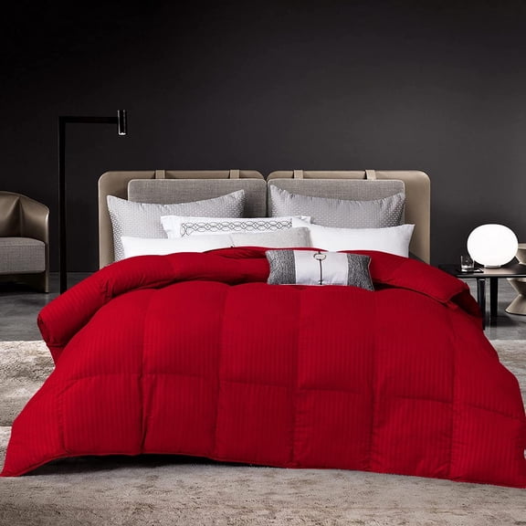 D.N.G. BEDDINGS 800 Thread Count 3 Piece Comforter Set, 100% Egyptian Cotton Cover, Damask Stripe, King/California King Size, Red Color