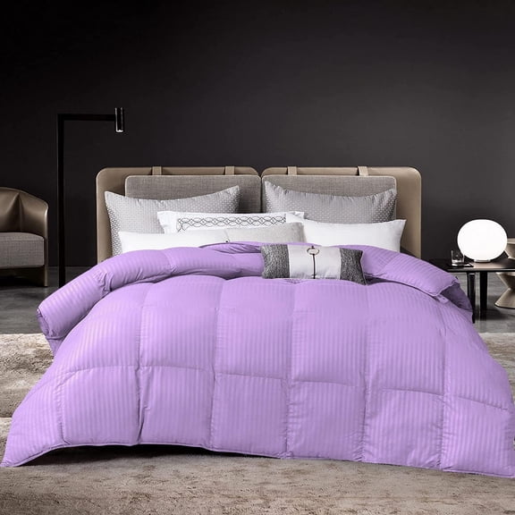 D.N.G. BEDDINGS 800 Thread Count 3 Piece Comforter Set, 100% Egyptian Cotton Cover, Damask Stripe, Super King Size, Lilac Color