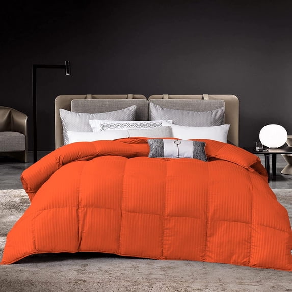 D.N.G. BEDDINGS 800 Thread Count 3 Piece Comforter Set, 100% Egyptian Cotton Cover, Damask Stripe, Super King Size, Orange Color