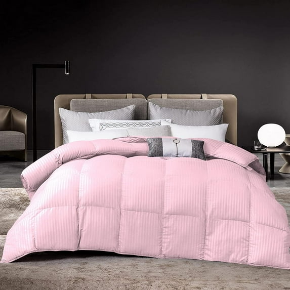 D.N.G. BEDDINGS 800 Thread Count 3 Piece Comforter Set, 100% Egyptian Cotton Cover, Damask Stripe, Twin/Twin XL Size, Light Pink Color