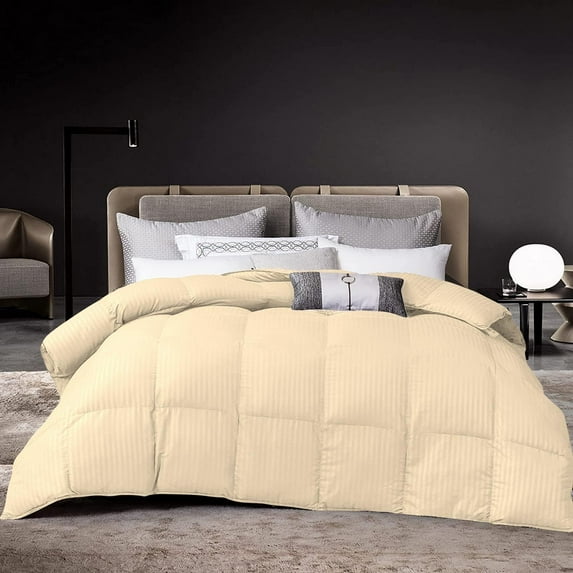 D.N.G. BEDDINGS 800 Thread Count 5 Piece Comforter Set, 100% Egyptian Cotton Cover, Damask Stripe, King/California King Size, Ivory Color