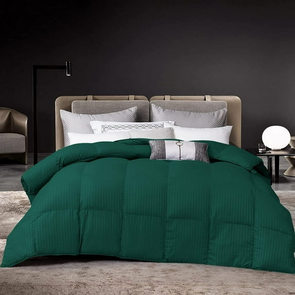 D.N.G. BEDDINGS 800 Thread Count 5 Piece Comforter Set, 100% Egyptian Cotton Cover, Damask Stripe, Oversized Super King Size, Teal Green Color