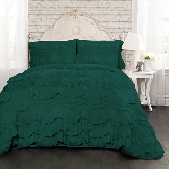 D.N.G. BEDDINGS 800 Thread Counts, 100% Egyptian Cotton, 550 GSM Microfiber filled Quilt Ruffled With Small Pom Pom Textured 1 Piece Full/Queen Size Comforter, Teal Green