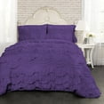 thumbnail image 1 of D.N.G. BEDDINGS 800 Thread Counts, 100% Egyptian Cotton, 550 GSM Microfiber filled Quilt Ruffled With Small Pom Pom Textured 1 Piece King/Cal-King Size Comforter, Purple, 1 of 6