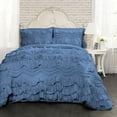 thumbnail image 1 of D.N.G. BEDDINGS 800 Thread Counts, 100% Egyptian Cotton, 550 GSM Microfiber filled Quilt Ruffled With Small Pom Pom Textured 1 Piece Oversized Super King Size Comforter, Medium Blue, 1 of 6