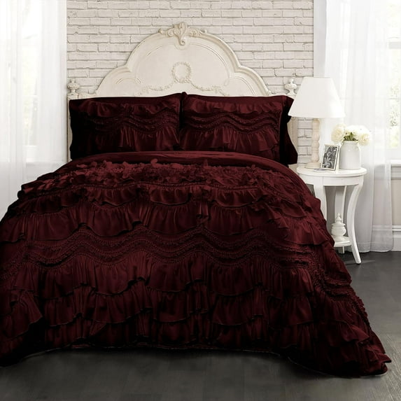 D.N.G. BEDDINGS 800 Thread Counts, 100% Egyptian Cotton, 550 GSM Microfiber filled Quilt Ruffled With Small Pom Pom Textured 1 Piece Super King Size Comforter, Wine