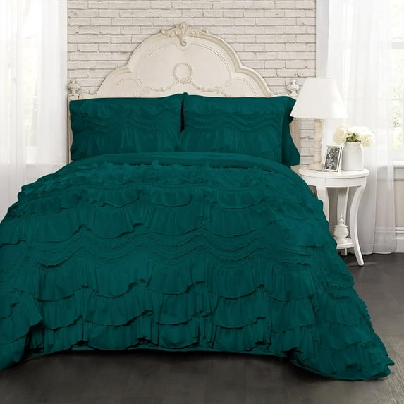 D.N.G. BEDDINGS 800 Thread Counts, 100% Egyptian Cotton, 550 GSM Microfiber filled Quilt Ruffled With Small Pom Pom Textured 1 Piece Twin/TwinXL Size Comforter, Teal