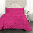 thumbnail image 1 of D.N.G. BEDDINGS 800 Thread Counts, 100% Egyptian Cotton, 550 GSM Microfiber filled Quilt Ruffled With Small Pom Pom Textured 3 Piece King/Cal-King Size Comforter Set, Hot Pink, 1 of 6