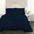 thumbnail image 1 of D.N.G. BEDDINGS 800 Thread Counts, 100% Egyptian Cotton, 550 GSM Microfiber filled Quilt Ruffled With Small Pom Pom Textured 3 Piece King/Cal-King Size Comforter Set, Navy, 1 of 6