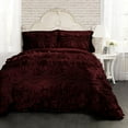 thumbnail image 1 of D.N.G. BEDDINGS 800 Thread Counts, 100% Egyptian Cotton, 550 GSM Microfiber filled Quilt Ruffled With Small Pom Pom Textured 3 Piece Super King Size Comforter Set, Wine, 1 of 6