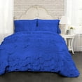 thumbnail image 1 of D.N.G. BEDDINGS 800 Thread Counts, 100% Egyptian Cotton, 550 GSM Microfiber filled Quilt Ruffled With Small Pom Pom Textured 5 Piece Super King Size Comforter Set, Royal Blue, 1 of 6