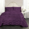 thumbnail image 1 of D.N.G. BEDDINGS 800 Thread Counts, 100% Egyptian Cotton, 550 GSM Microfiber filled Quilt Ruffled With Small Pom Pom Textured 5 Piece Super King Size Comforter Set, Plum, 1 of 6