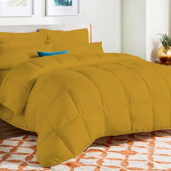 D.N.G. BEDDINGS Deluxe All Seasons Full/Queen Size 800 Thread Count, Solid Gold Down Alternative 3 Piece Box Design Comforter Set 100% Egyptian Cotton