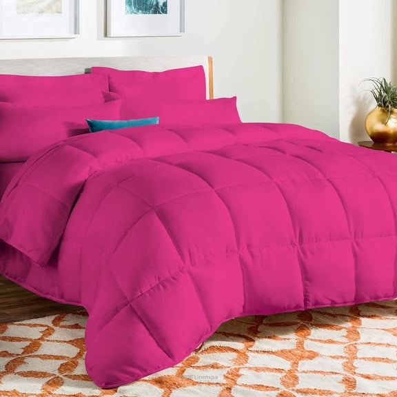 D.N.G. BEDDINGS Deluxe All Seasons Full/Queen Size 800 Thread Count, Solid Hot Pink Down Alternative 1 Piece Box Design Comforter Set 100% Egyptian Cotton