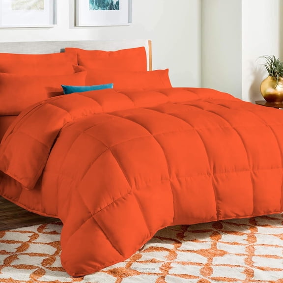 D.N.G. BEDDINGS Deluxe All Seasons Full/Queen Size 800 Thread Count, Solid Orange Down Alternative 1 Piece Box Design Comforter Set 100% Egyptian Cotton
