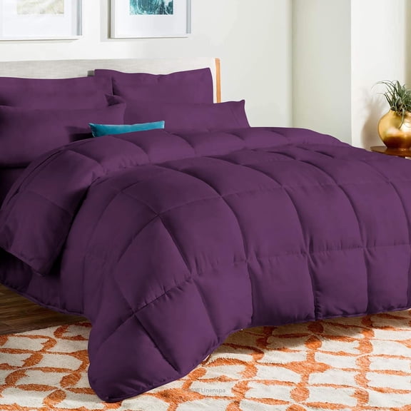 D.N.G. BEDDINGS Deluxe All Seasons Super King Size 800 Thread Count, Solid Plum Down Alternative 5 Piece Box Design Comforter Set 100% Egyptian Cotton