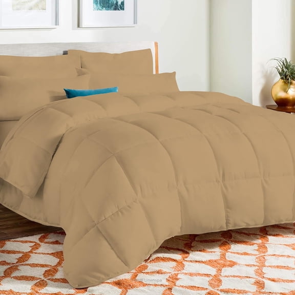 D.N.G. BEDDINGS Deluxe All Seasons Super King Size 800 Thread Count, Solid Taupe Down Alternative 1 Piece Box Design Comforter Set 100% Egyptian Cotton
