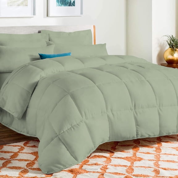 D.N.G. BEDDINGS Deluxe All Seasons Twin/Twin XL Size 800 Thread Count, Solid Light Sage Down Alternative 1 Piece Box Design Comforter Set 100% Egyptian Cotton