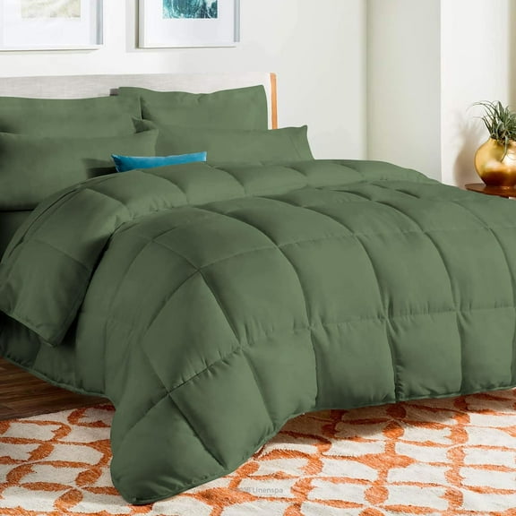 D.N.G. BEDDINGS Deluxe All Seasons Twin/Twin XL Size 800 Thread Count, Solid Moss Down Alternative 3 Piece Box Design Comforter Set 100% Egyptian Cotton