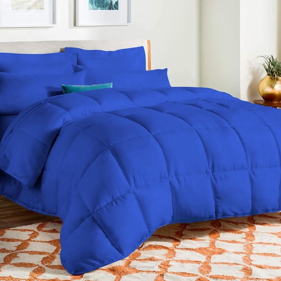 D.N.G. BEDDINGS Deluxe All Seasons Twin/Twin XL Size 800 Thread Count, Solid Royal Blue Down Alternative 1 Piece Box Design Comforter Set 100% Egyptian Cotton