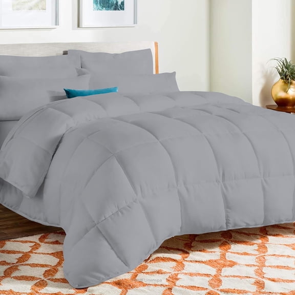 D.N.G. BEDDINGS Deluxe All Seasons Twin/Twin XL Size 800 Thread Count, Solid Silver Down Alternative 1 Piece Box Design Comforter Set 100% Egyptian Cotton