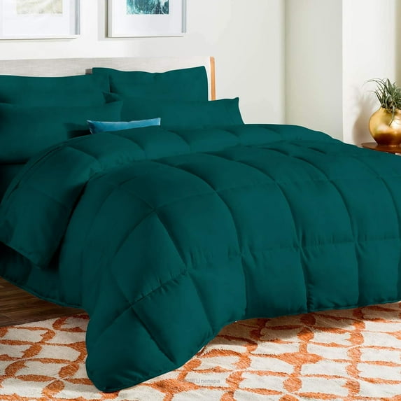 D.N.G. BEDDINGS Deluxe All Seasons Twin/Twin XL Size 800 Thread Count, Solid Teal Down Alternative 1 Piece Box Design Comforter Set 100% Egyptian Cotton