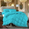 thumbnail image 1 of D.N.G. BEDDINGS Luxurious 1 Piece Pom Pom Box Design Comforter, 800 Thread Count, 100% Egyptian Cotton, White Vintage Pom-Pom Fringe (Twin/Twin XL Size Solid Turquoise Blue Color), 1 of 4