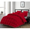 thumbnail image 1 of D.N.G. BEDDINGS Luxurious 1 Piece Pom Pom Half Pinch Pleated Comforter, 800 Thread Count, 100% Egyptian Cotton, White Vintage Pom-Pom Fringe Super Soft (Full/Queen Size Solid Red Color), 1 of 4