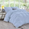thumbnail image 1 of D.N.G. BEDDINGS Luxurious 1 Piece Pom Pom Pinch Pleated Comforter, 800 Thread Count, 100% Egyptian Cotton, White Vintage Pom-Pom Fringe (Full/Queen Size Solid Light Blue Color), 1 of 5