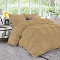 thumbnail image 1 of D.N.G. BEDDINGS Luxurious 1 Piece Pom Pom Pinch Pleated Comforter, 800 Thread Count, 100% Egyptian Cotton, White Vintage Pom-Pom Fringe (King/California King Size Solid Taupe Color), 1 of 5