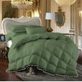 thumbnail image 1 of D.N.G. BEDDINGS Luxurious 3 Piece Pom Pom Box Design Comforter Set, 800 Thread Count, 100% Egyptian Cotton, White Vintage Pom-Pom Fringe (Full/Queen Size Solid Moss Color), 1 of 4