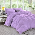thumbnail image 1 of D.N.G. BEDDINGS Luxurious 3 Piece Pom Pom Pinch Pleated Comforter Set, 800 Thread Count, 100% Egyptian Cotton, White Vintage Pom-Pom Fringe (Super King Size Solid Lilac Color), 1 of 5