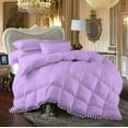 thumbnail image 1 of D.N.G. BEDDINGS Luxurious 5 Piece Pom Pom Box Design Comforter Set, 800 Thread Count, 100% Egyptian Cotton, White Vintage Pom-Pom Fringe (Super King Size Solid Lilac Color), 1 of 4