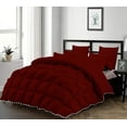 thumbnail image 1 of D.N.G. BEDDINGS Luxurious 5 Piece Pom Pom Half Pinch Pleated Comforter Set, 800 TC, 100% Egyptian Cotton, White Vintage Pom-Pom Fringe (King/California King Size Solid Burgundy Color), 1 of 4