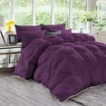 thumbnail image 1 of D.N.G. BEDDINGS Luxurious 5 Piece Pom Pom Pinch Pleated Comforter Set, 800 Thread Count, 100% Egyptian Cotton, White Vintage Pom-Pom Fringe (Oversized Super King Size Solid Plum Color), 1 of 5