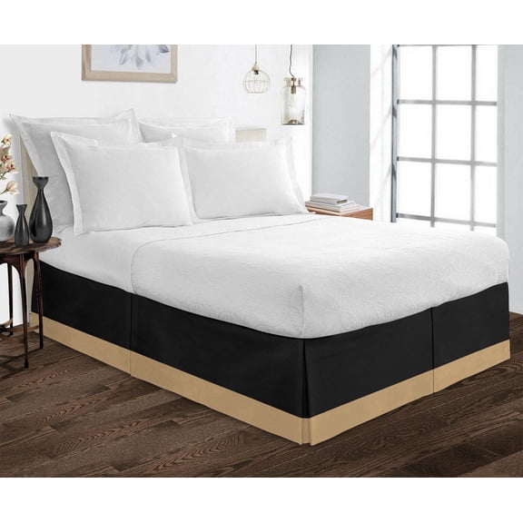 D.N.G. BEDDINGS Luxury 1 Piece Split Corner Two Tone Tailored Bed Skirt, Twin XL Size 6 Inch Deep Pocket, 800 Thread Count, 100% Egyptian Cotton, Solid Black/Taupe Color.