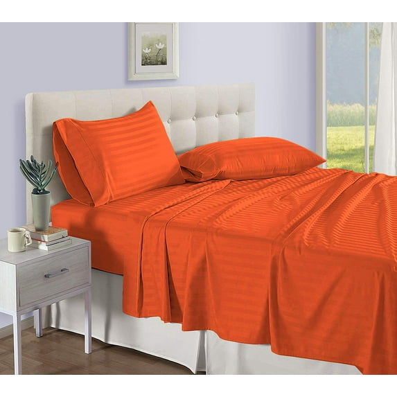 D.N.G. BEDDINGS Luxury 4 Piece Sheet Set with 10 Inch Deep Pocket 800 Thread Count 100% Egyptian Cotton Stripe Orange Color Cal King Size