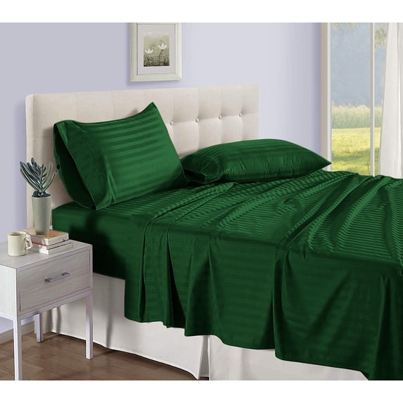 D.N.G. BEDDINGS Luxury 4 Piece Sheet Set with 15 Inch Deep Pocket 800 Thread Count 100% Egyptian Cotton Stripe Green Color Olympic Queen Size