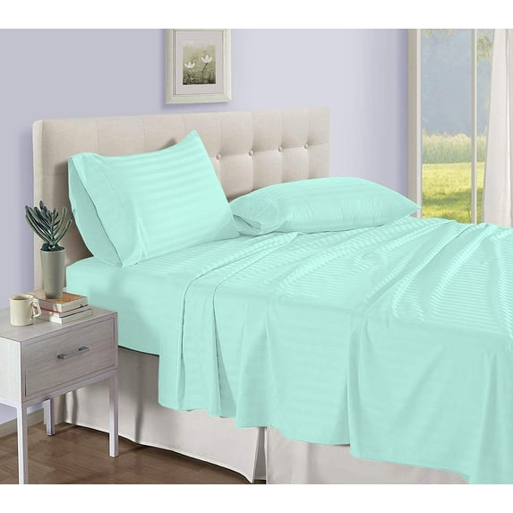 D.N.G. BEDDINGS Luxury 4 Piece Sheet Set with 18 Inch Deep Pocket 800 Thread Count 100% Egyptian Cotton Stripe Aqua Blue Color Cal King Size